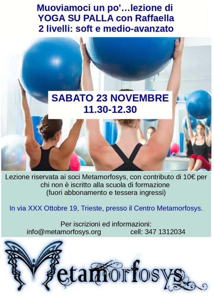 Sabato 23 novembre: lezione di Yoga su Palla con Raffaella